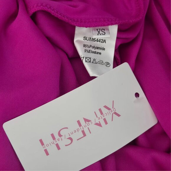 NWT | Strapless Ruched Draped High Slit Maxi Gown Magenta Fuchsia | XSmall - Picture 5 of 6